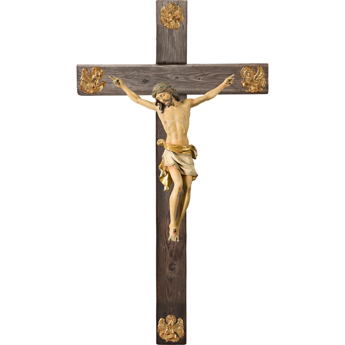 Cristo Pisa en cruz Madera vieja con Evangelistas